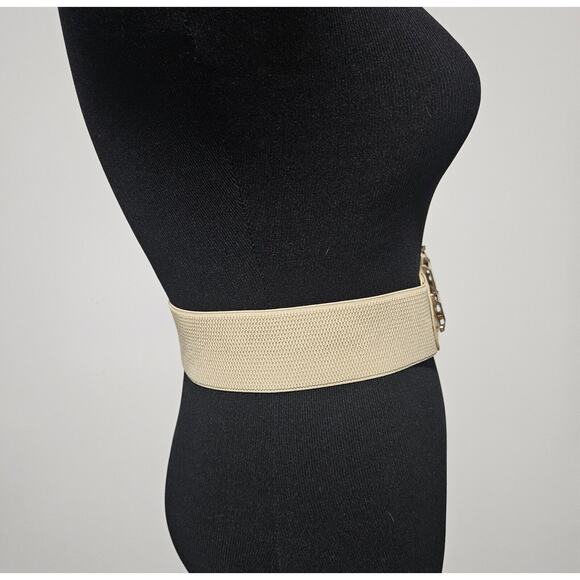 Womens Wide Cinch High Waisted Belt Shiny Bold Squares Gold Metal Buckle Elegant - Picture 6 of 9